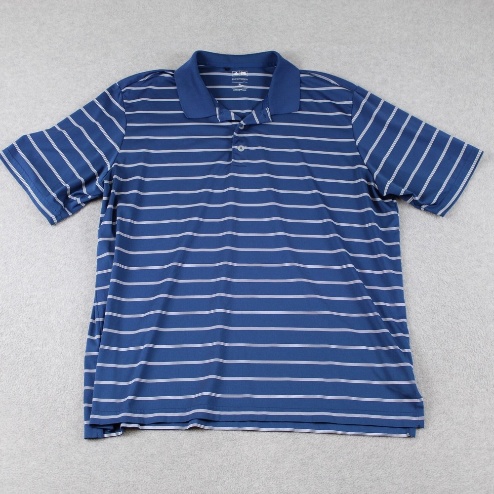 Adidas Golf Polo Shirt Mens XL Puremotion Performance Blue Striped Short Sleeve